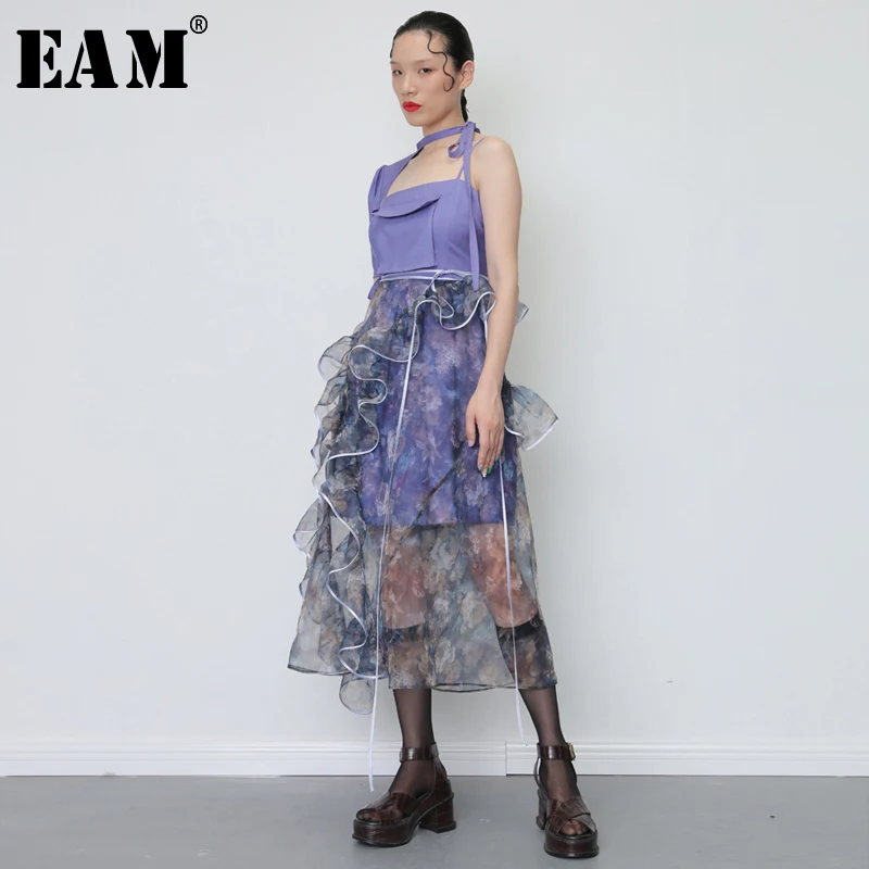

[EAM] 2019 New Spring Summer High Waist Black Half-body Ruffles Perspecitve Bandage Irregular Skirt Women Fashion Tide JY075