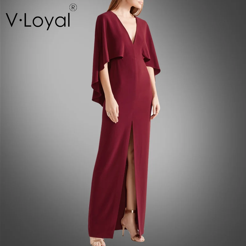 New spring fashion slim long dress V collar dress cape type fork New spring fashion slim long dress V collar dress cape type fork