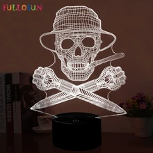 Череп голова USB 3D свет Новинка 7 цветов светодиодный 3D Ночной светильник как Спальня украшения светодиодный настольная лампа