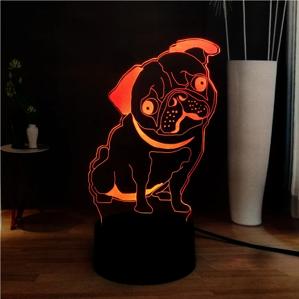 Акриловый 3D Блеск бульдог Мопс щенок светодиодный ребенок сна простыни Dec Lave USB