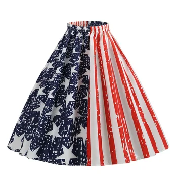 

Fashion Women's Skirt High Waist Printed Symbol Gentlewoman Elegant Casual Pleated Midi Party Ball Gown Skirts Summer Sundress