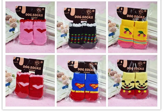 Lovely Pet Dog Sock Soft Knit Anti Slip Skid Pets Dogs Socks For Chihuahua Yorkshire Small and Large Dogs S M L 4PcsSet 1283