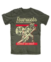 2019 neuesten Männer Lustige Feuerwehr 4 T-Shirt OLIV Freiwillige,FFW,Helden,Einsatz,Kult,Rettung, rettungs T hemd