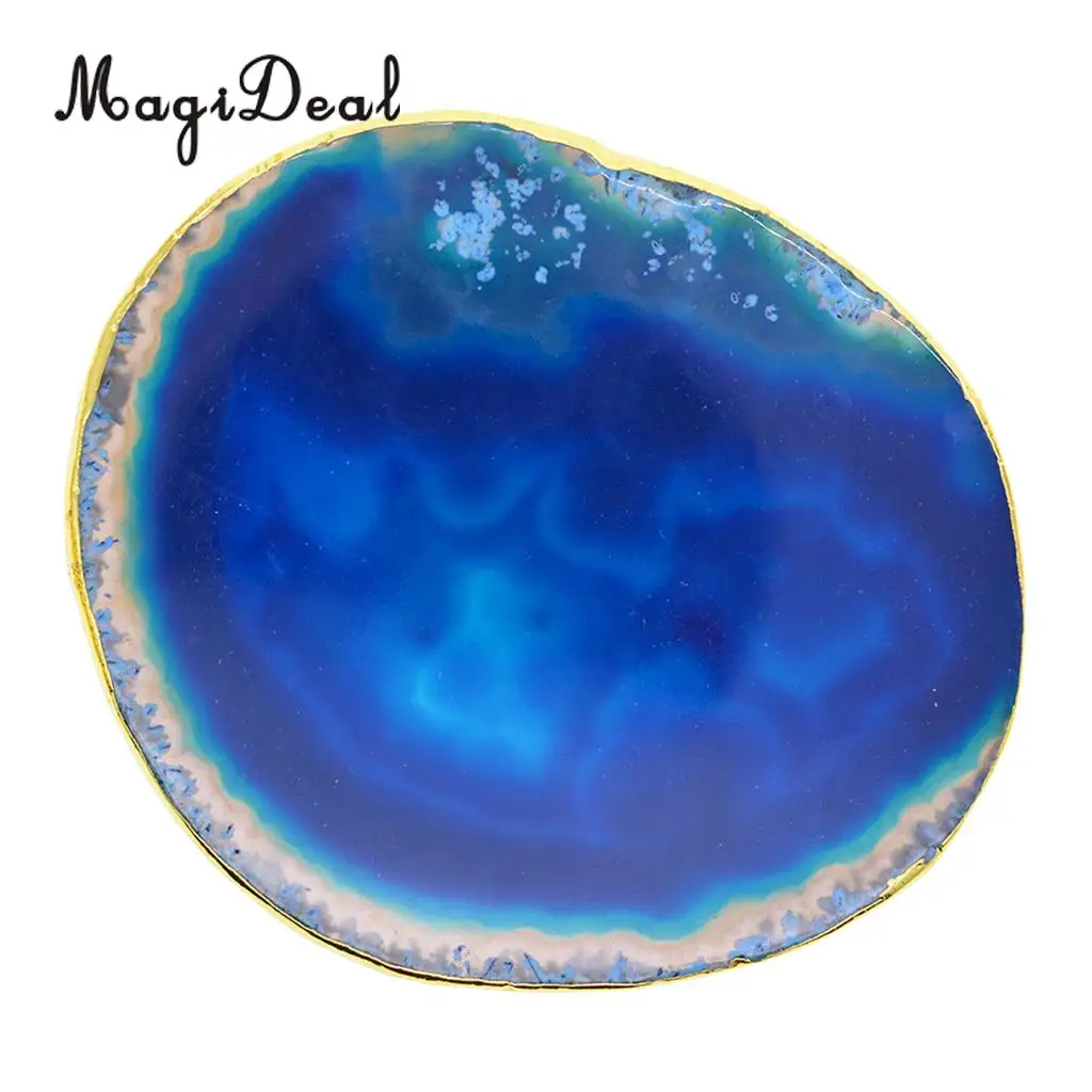 5 Colors Natural Agate Slices, Coasters, Cup Mats, Gold Edge, Crystals Geode Stones Home Decorations, 60-80mm