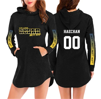 

NCT 127 New WE ARE SUPERHUMAN hooded dress female fashion long-sleeved dress 2019 kpop ms hot trend casual streetwear dress