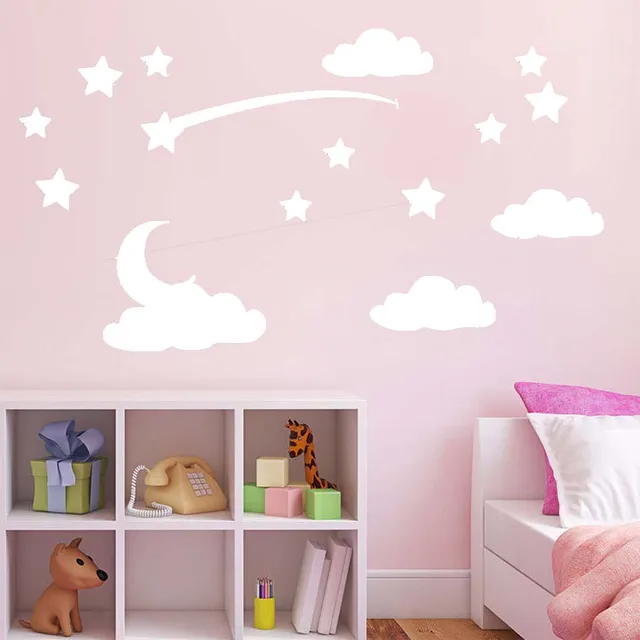lovely baby nursery clouds stars wall sticker colourful moon clouds