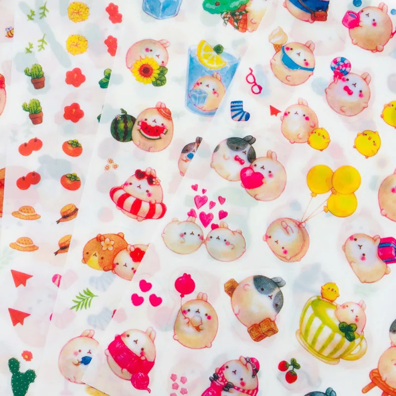 

6 Sheet Cute Molang Pets Cartoon Decorative Stickers Stick Label Hand Account Notebook Decoration