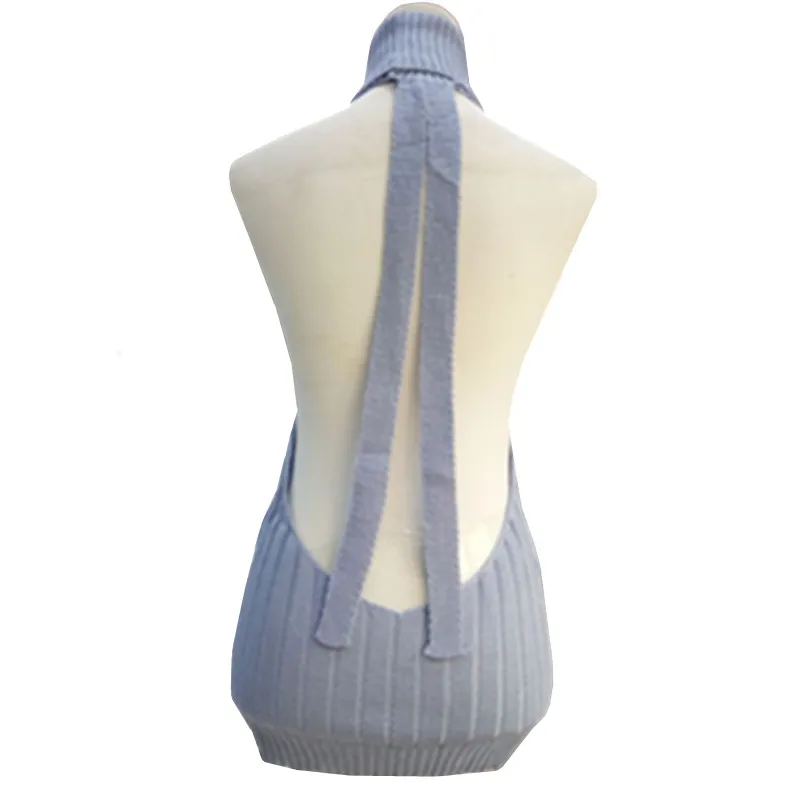 UHYTGF Sexy Women Backless Virgin Killer Sweater Bodysuit Turtleneck Open Chest Hollow Japanes Knitted Sweaters Pullovers 322