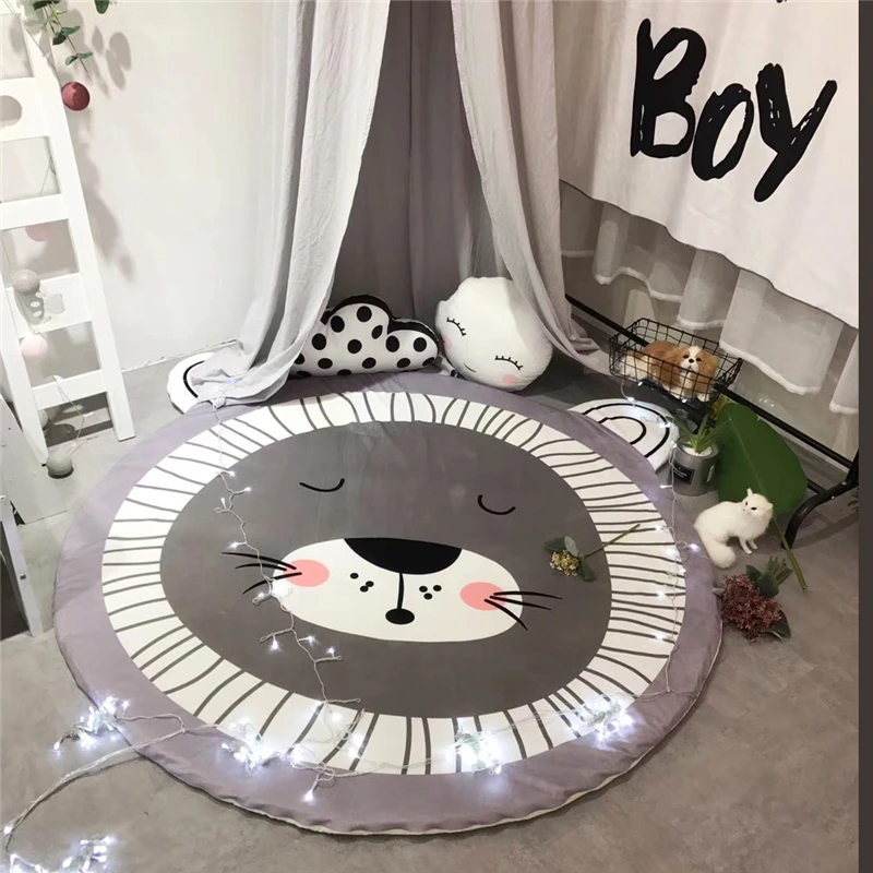 Home Decor Kids Room Soft Carpet Round 150*150cm Baby Play Mat for Living Room Bear Printed Kids Crawling Blanket Anti-slip Rugs