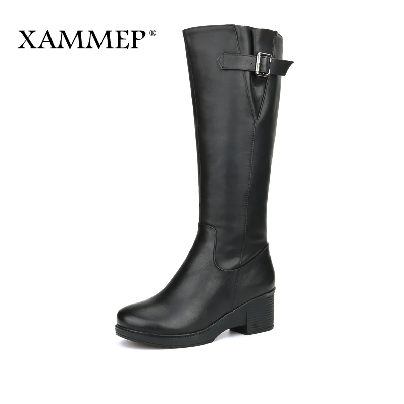 

XAMMEP Women's Winter Shoes Natural Wool Genuine Leather Women Winter Boot High Quality Knee High Boots Brand Women Winter Shoes
