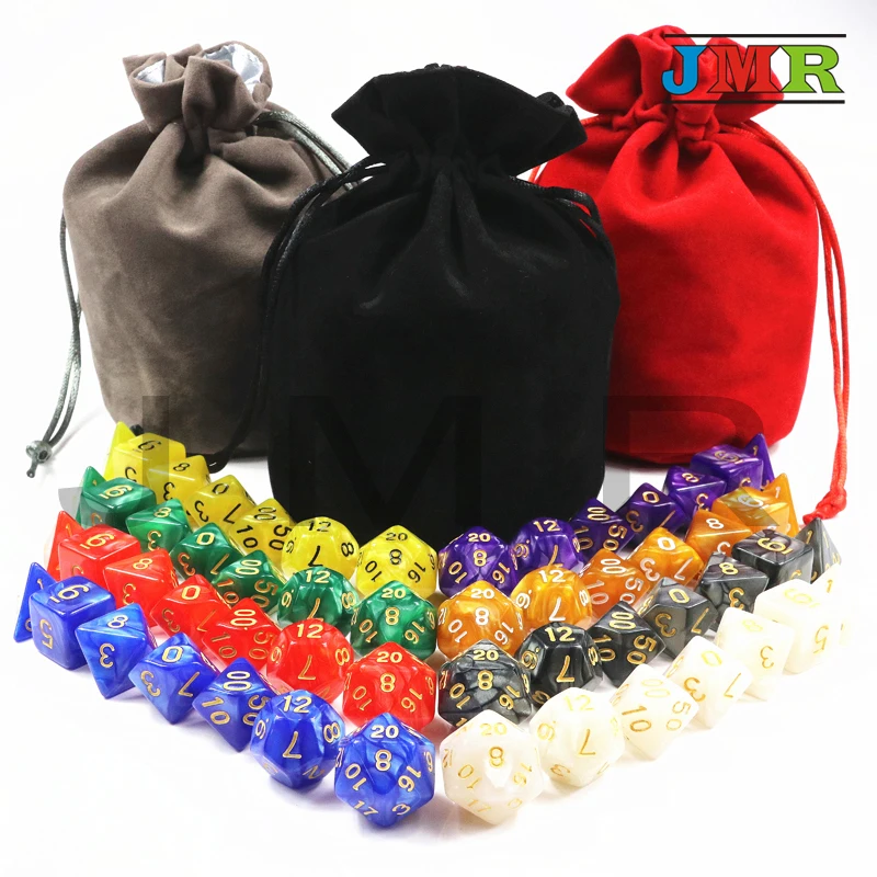 Board Game Accessories Dice 8 Sets of Marble Effect Golden Digital Polyhedral Dice Set for Dnd Board Game with A Portable Bag