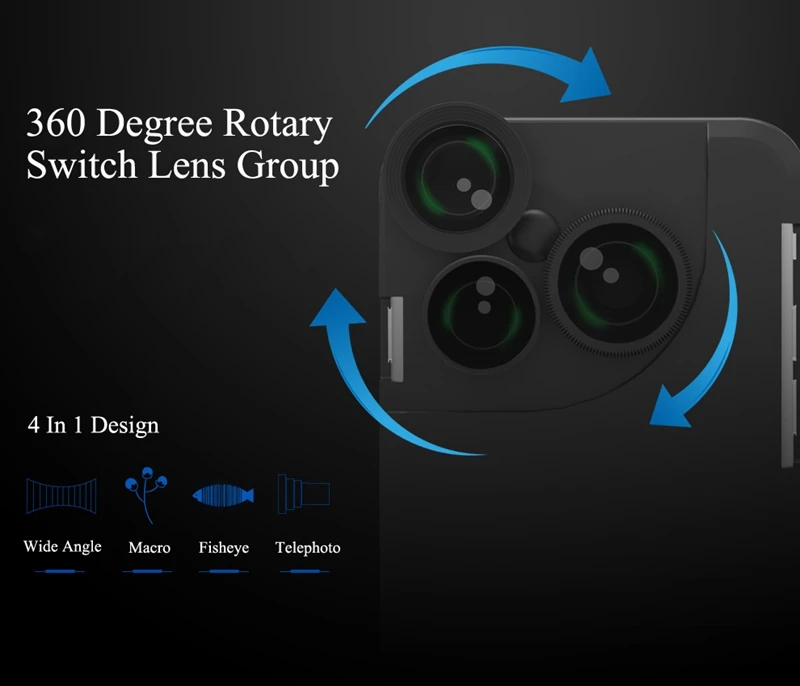 4 в 1 для iPhone 7 7 Plus, чехол, широкоугольный, рыбий глаз, макро, телеобъектив, вращение на 360 градусов, объектив для камеры, комплект, чехол для мобильного телефона