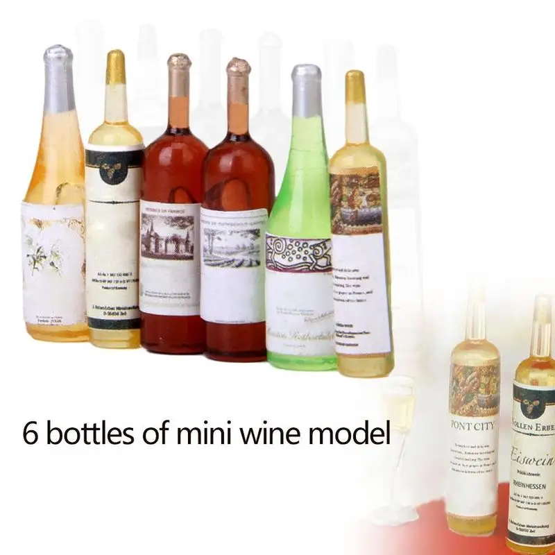 6Pcs Colorful Wine Bottles 1:12 Dollhouse Miniature Kitchen Decor Drinking Toy
