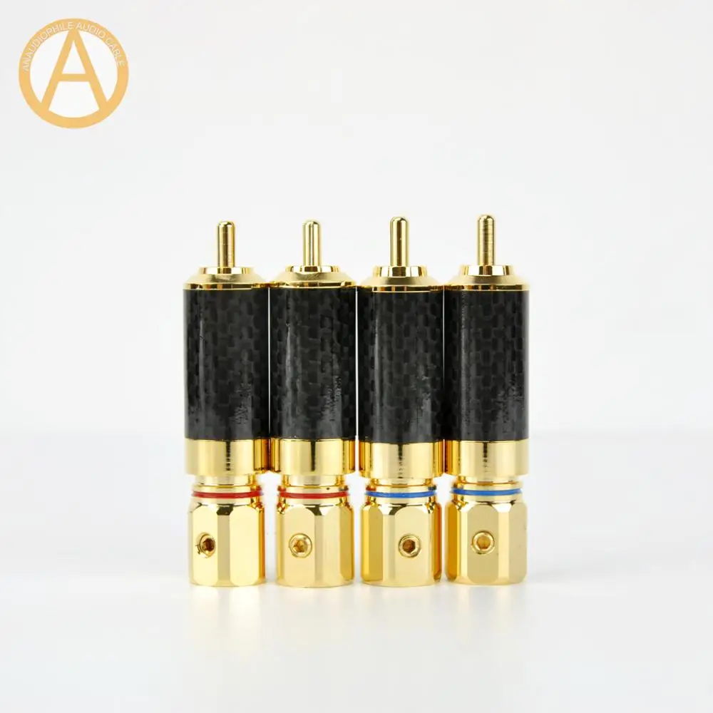 

High Quality RCA Plug Connector 100% Copper Self-Locking RCA Connector Carbon Fibre Shell For Audio RCA Coaxial Video Cable DIY