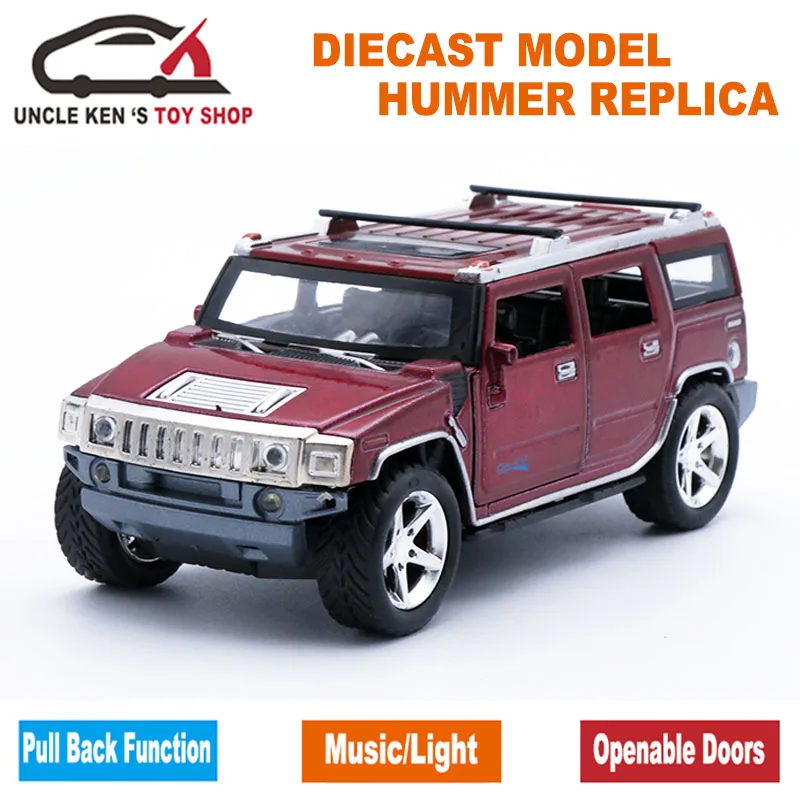 

1:24 Humvee Diecast Miniature Hummer Model, 18CM Length Cars, Boys Gift Toys With Pull Back Function/Music/Light/Openable Door