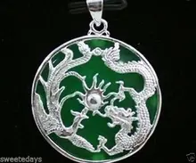 Ddh003615 Plateado Verde Jade Dragon Phoenix Colgante y Collar 28% de Descuento (A0516)