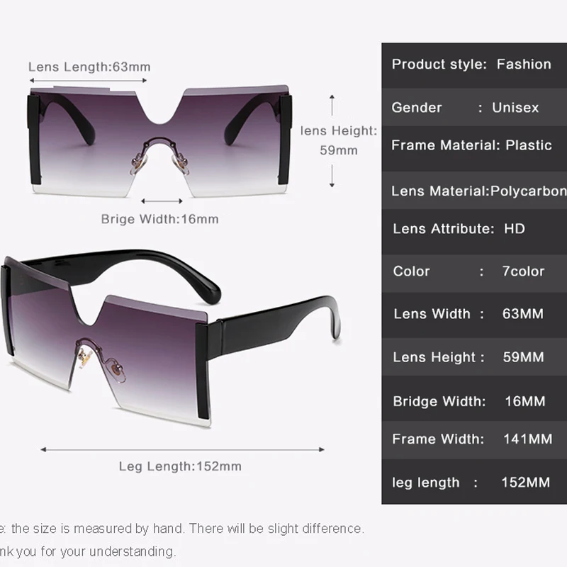 2019 Square Oversized Sunglasses Women Fashion Rimless Sun Glasses Lady Brand Designer Vintage Shades Gafas Oculos de sol UV400