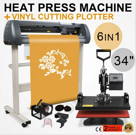 

6in1 Heat Press Transfer Kit 34" Vinyl Cutting Plotter Cutter Printer Sticker
