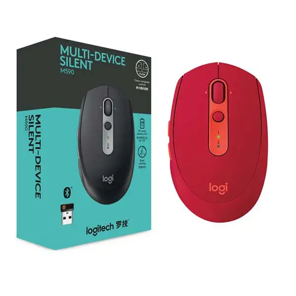Logitech M590 Wireless Mouse Red Mini Bluetooth 2.4G Mute Gaming Silent Mice