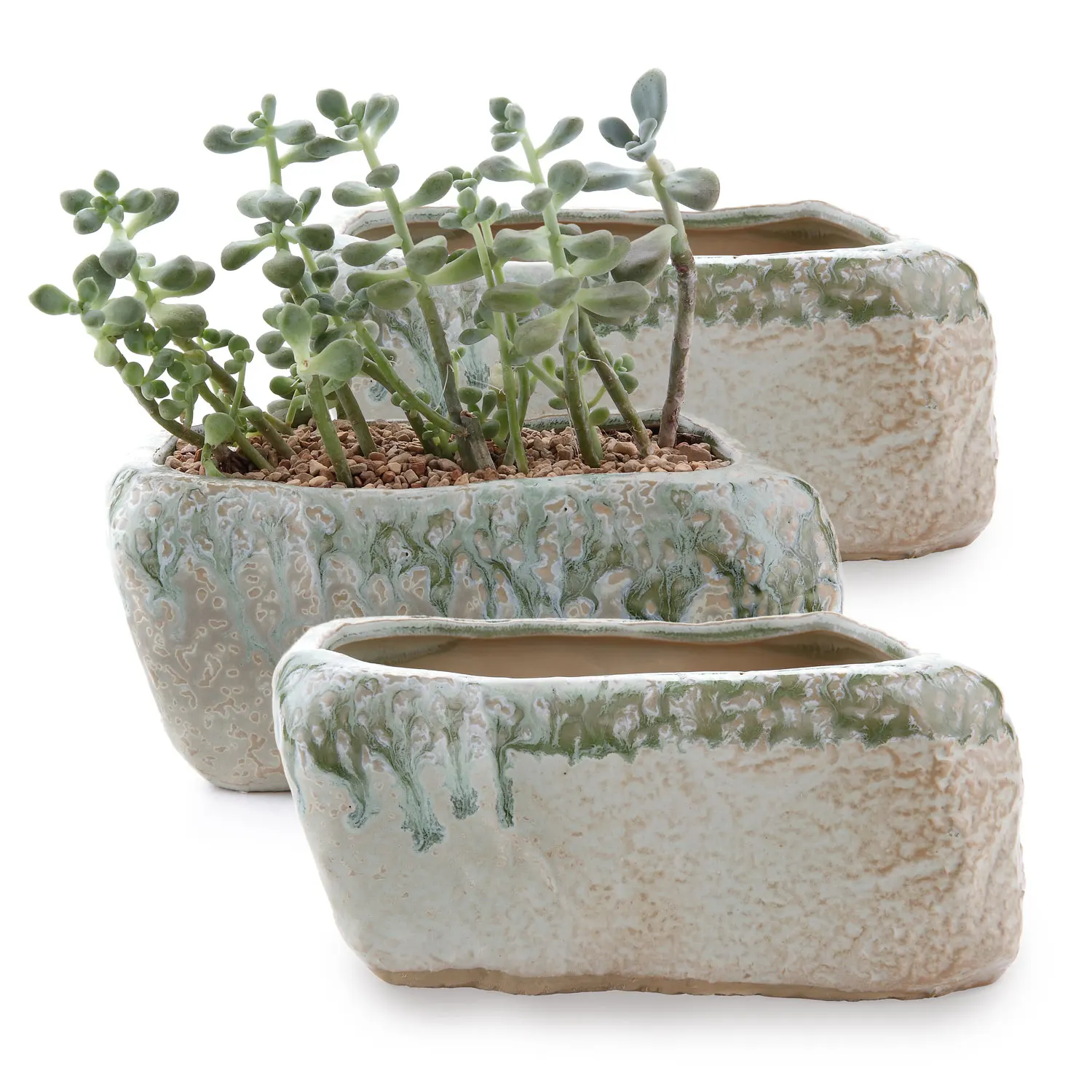 

T4U 5.25" Distinctive Stone Shape Sucuulent Cactus Plant Pots Flower Pots Planters Containers Window Boxes Small Hole Set of 3