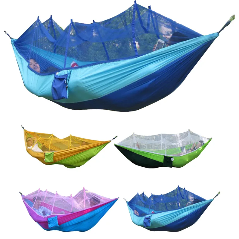 260x130cm Outdoor Waterproof Portable High Strength Parachute Fabric Camping Mosquito Hammock With Mosquito Nets 6 Color