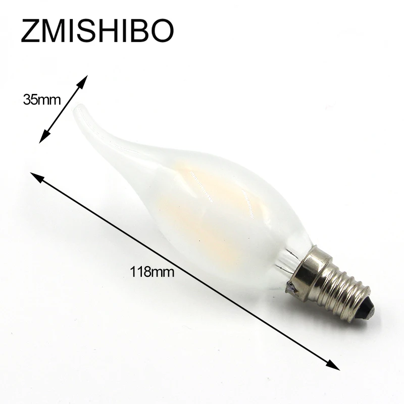 Zmisibo матовая Светодиодная лампа накаливания Эдисона 100 240 в E14 C37 свеча 2/4 LED с