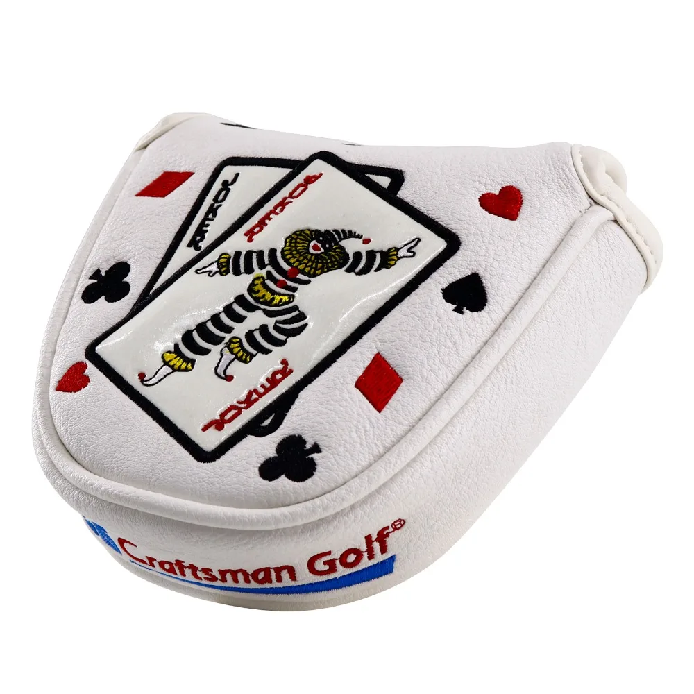 Craftsman Golf Mallet Headcover Putter Cover for Center-shaft Club Magnetic Closure Black White PU Leather Joker Embroidery