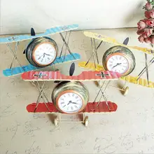 Reloj de avión de mesa Retro de Metal DIY modelo de Avión Vintage vino Bar tienda decoración escritorio asiento reloj niños regalo