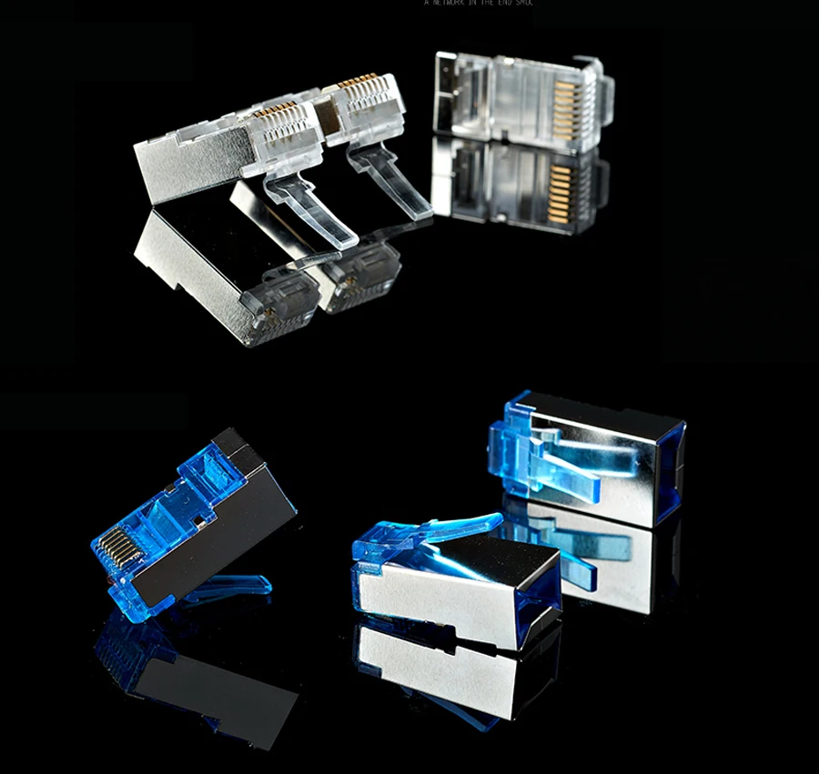 Xintylink rj45 разъем ethernet Кабельный разъем cat6 сетевой позолоченный 8P8C металлический экранированный мужской 8pin модульные терминалы синий 50 шт