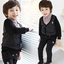 CN От 2 до 7 лет, детский деловой костюм, изящные решетки воротник Длинные рукава рубашка с воротником свитер+ Штаны 2 комплекта хлопок+ кашемир теплый костюм для мальчика