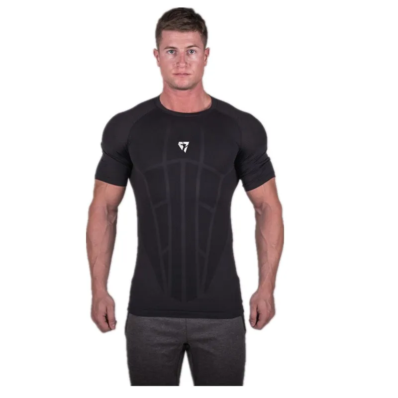 

2019 Summer new casual men's tights high stretch running training Gyms exercise fast dry breathable short sleeve T-shirt
