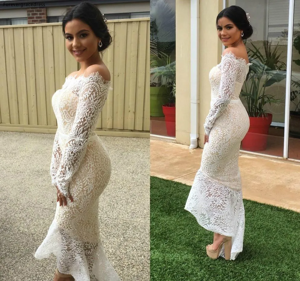 Sexy Mermaid Long Sleeves Wedding Dresses 2019 Lace Off Shoulder