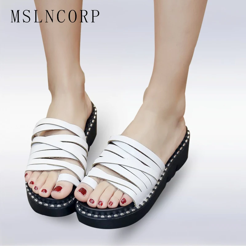 

Size 34-44 Fashion Summer women flat Crystal platform slippers sandals slip on white flip flop wedge beach slides Casual Shoes