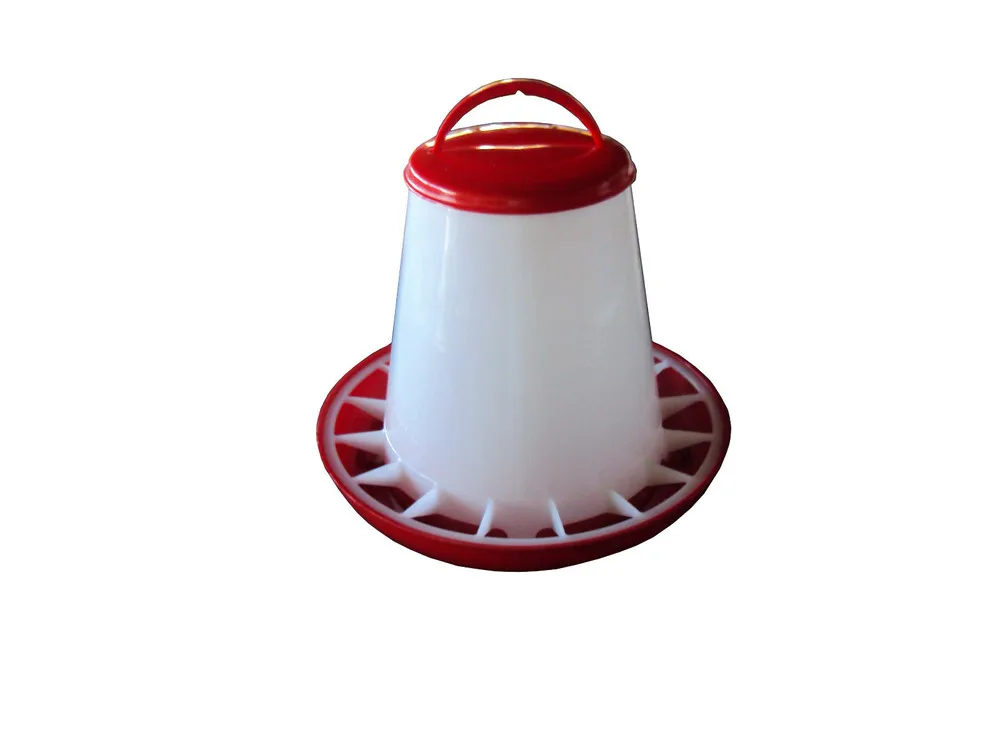 

3kg 6.6lb Chicken Poultry Feeder Red Plastic With Anti Waste Ring