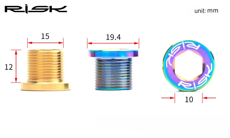 RISK 2 шт. M15* 12 мм болты из титанового сплава для на велосипедный шатун, рычаг для велоспорта, MTB велосипеда, шлицевая ось, крепежные винты M15x12mm