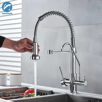

Chrome Purify Kitchen Faucet Deck Mount Dual Handle Purification Kitchen Mixer Tap Swivel Spout Water Mixer Tap for Kitchen