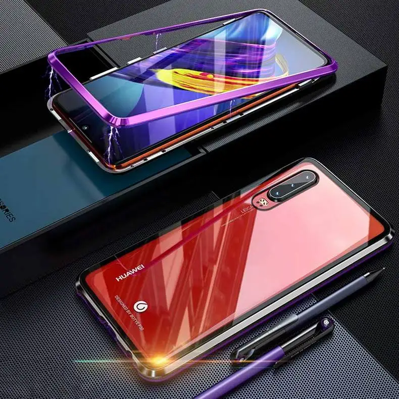 Магнитный металлический чехол для huawei P30 Pro, прозрачный роскошный чехол из закаленного стекла, откидная крышка для huawei P 30 Pro Lite, чехол, аксессуары для мужчин