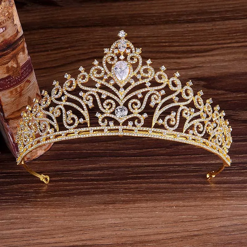 Gold Silver metal Tiaras for Bride Crystal Rhinestone Crown Zircon