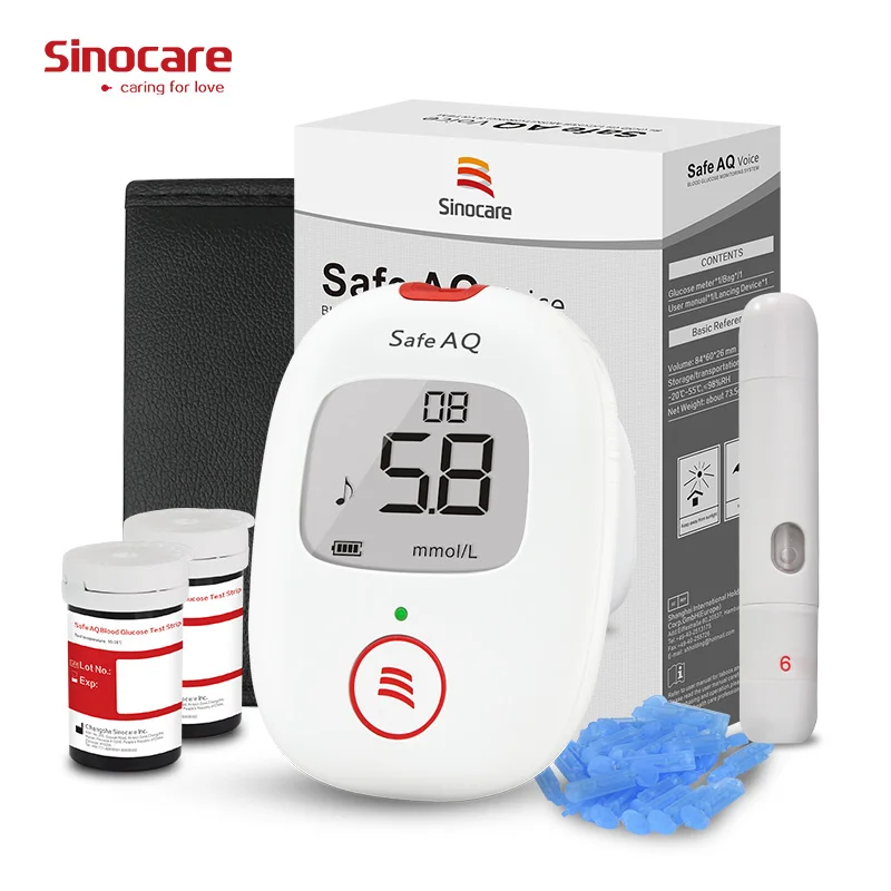 [Английский голос] Sinocare Safe AQ Voice глюкометр и 100 тест-полоски скарификатор; сахар в крови тест er для диабета