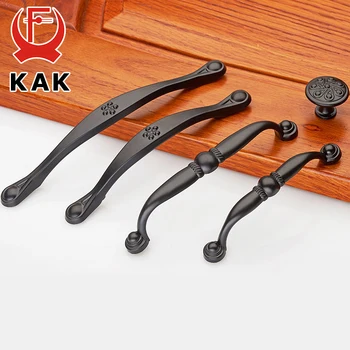 KAK American Style Black Zinc Alloy Handles Cabinet Drawer Knobs Wardrobe Door Handles Pulls Furniture Handles kak 5pcs set zinc alloy flower rose shape cabinet handles wardrobe door handles pulls drawer knobs fashion furniture hardware
