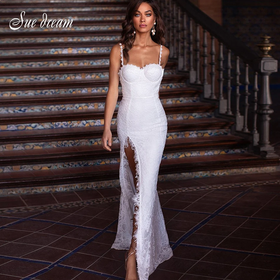 

2019 high quality summer new women's fashion sexy white backless lace slim Italian long split bandage club party dress