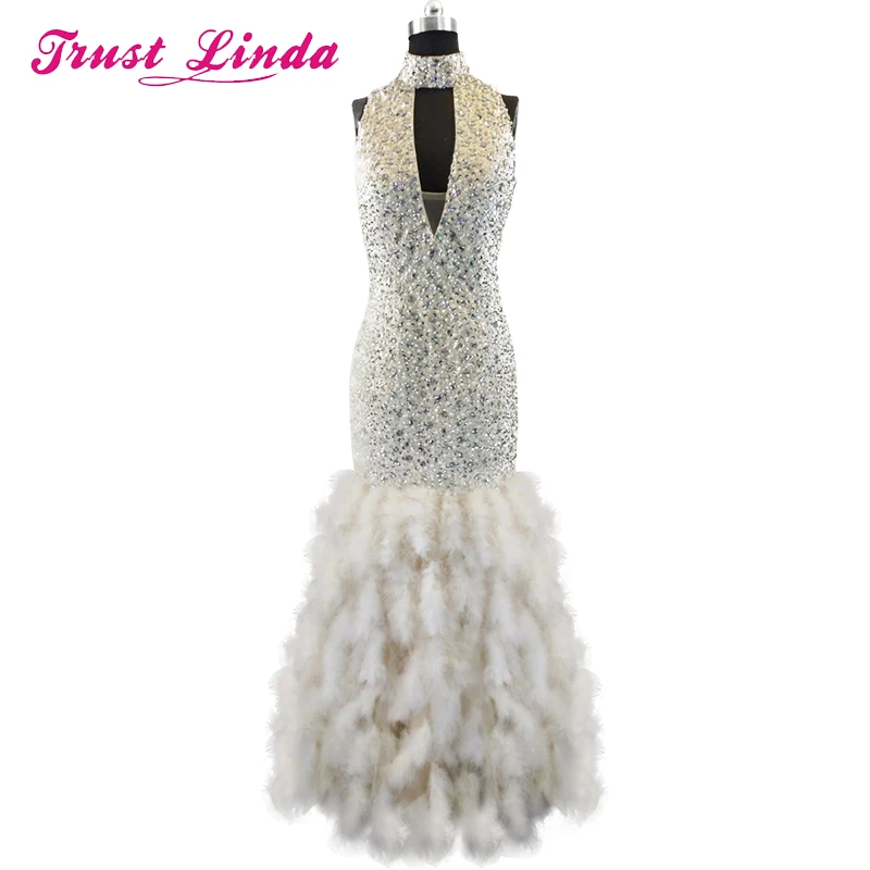 

High Collar Pearl Diamond Mermaid Gown Mother of the Braid Dress for Wedding Party Custom Made