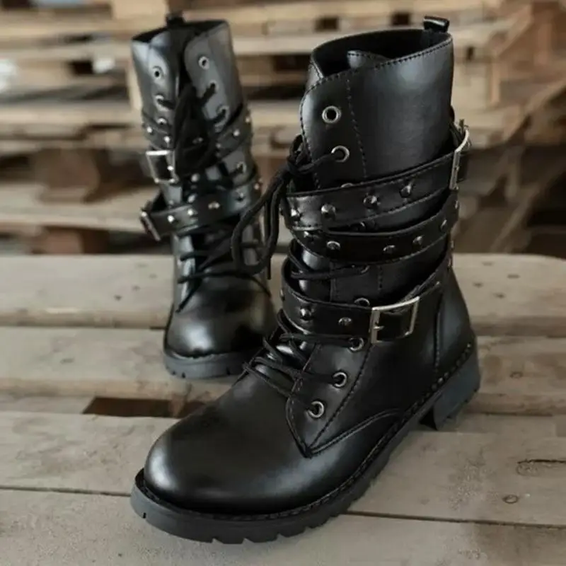 

2018 Fashion Girls New Punk Gothic Style Lace up Belts Round Toe Boots Women Shoes Short Boots High Quality