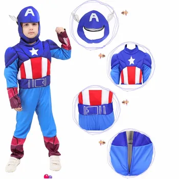 

High Quality Halloween Cosplay Costume Boy's Muscle Captain America Set Clothing Masquerade Children Cosplay Costume in Hot Sale
