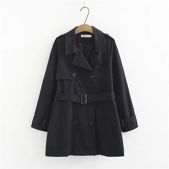 Spring Autumn Large size Trench Coat Women Belt Slim Cotton Windbreaker Female Loose Double-breasted Trench 4XL Fashion G16 - Цвет: black