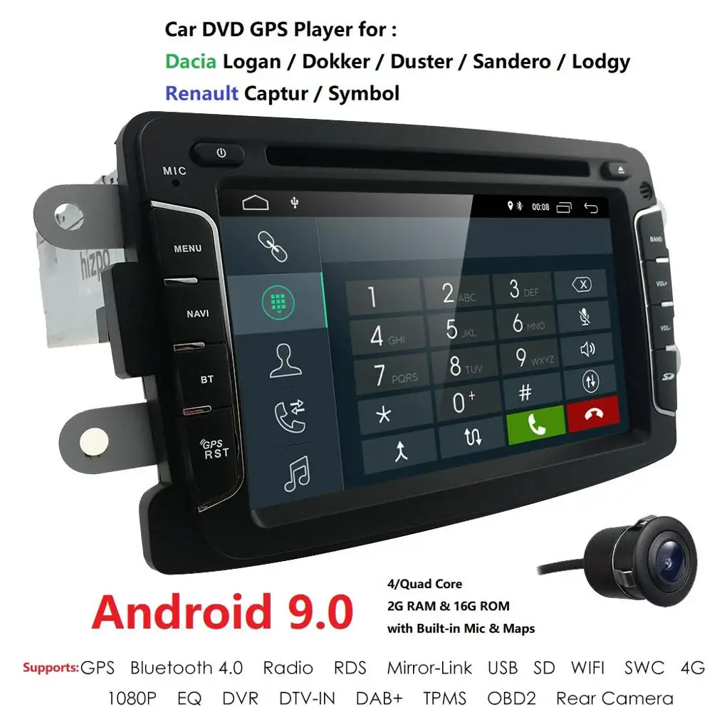 

DSP IPS 4G WIFI Android 9.0 Car GPS For Dacia Sandero Duster Renault Captur Lada Xray2 Logan 2 car dvd player auto radio USB CAM