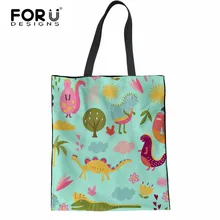 FORUDESIGNS/милая сумка для покупок с рисунком динозавра, прочная Льняная сумка на плечо, Повседневная парусиновая сумка для путешествий, сумка для путешествий, Feminina