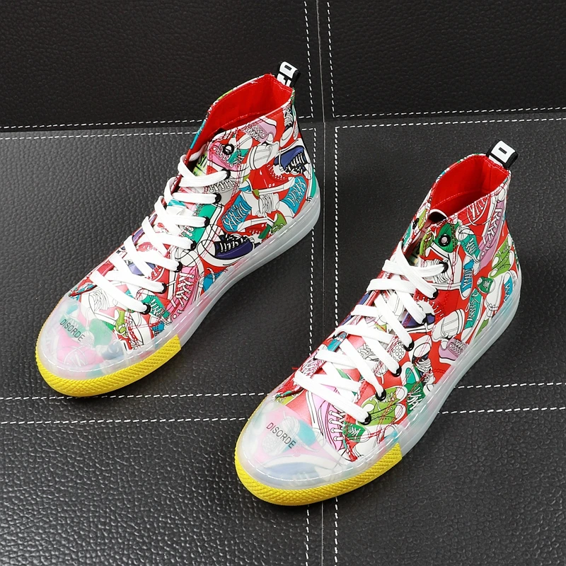 

CuddlyIIPanda Luxury Designer Men Fashion Casual Shoes Summer High Top Air Mesh Graffiti Hip Hop Leisure Shoes Male Street Shoes