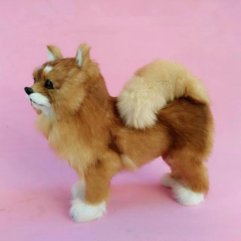 Dorimytrader simulation animal pomeranian dog plush toy stuffed soft realistic dog pet dogs handcraft decoration gift 29x25cm  (3)
