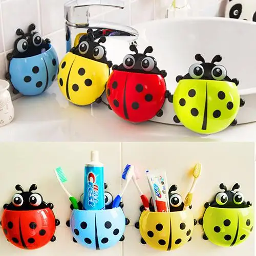 

1Pc Ladybug Toothbrush Holder Suction Ladybird Toothpaste Wall Sucker Bathroom Sets